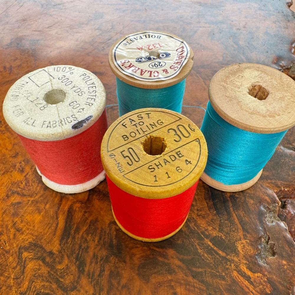 Vintage Red and Blue Thread Spools